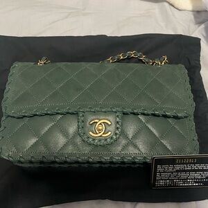 Chanel Whipstitch Calfskin Shoulder/Crossbody Bag in Forest Green